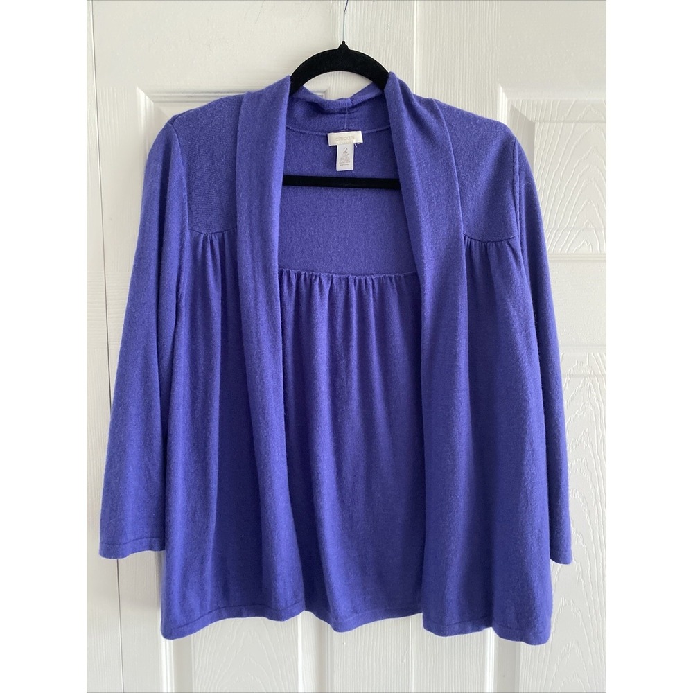 Chicos 2 Womens Medium Purple Silk Angora Blend Open‎ Cardigan Sweater